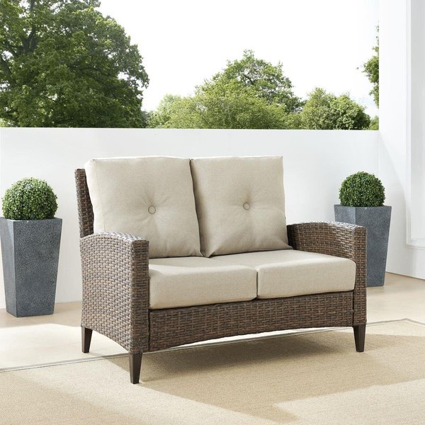 Crosley Furniture Outdoor Wicker High Back Loveseat, Oatmeal & Light Brown CO7161-LB